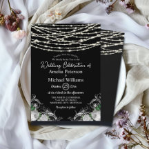 Black Rustic White Roses String Lights Wedding
