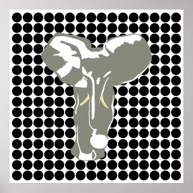 Black Safari Dot mit Pop Art Elephant Poster (Vorne)