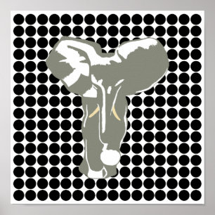 Black Safari Dot mit Pop Art Elephant Poster