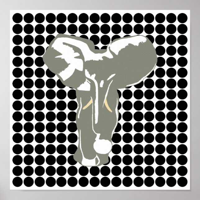 Black Safari Dot mit Pop Art Elephant Poster (Vorne)