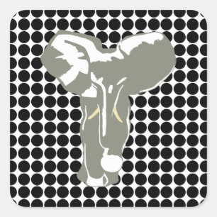 Black Safari Dot mit Pop Art Elephant Quadratischer Aufkleber