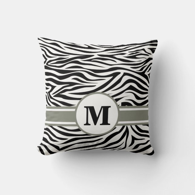 Black Safari Zebra mit Monogram Kissen (Vorderseite)