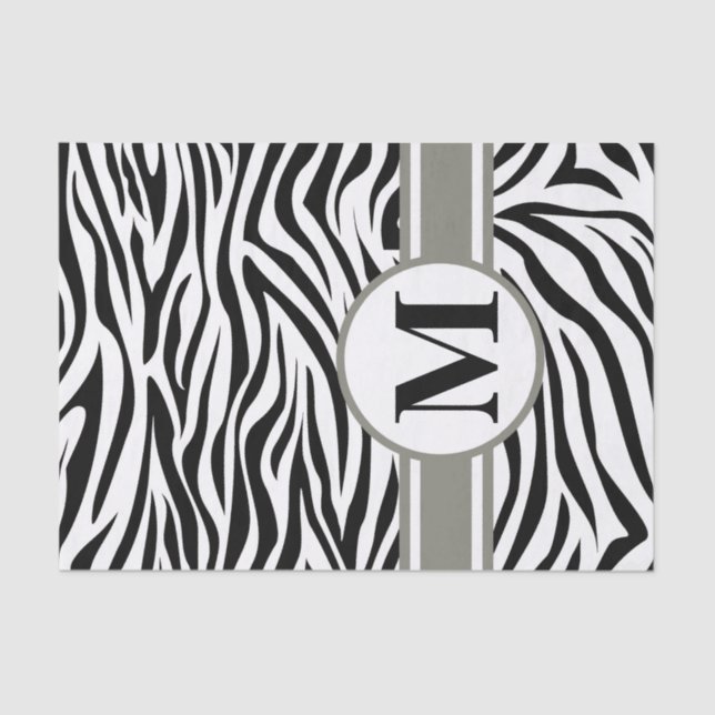 Black Safari Zebra mit Monogramm Seidenpapier (Vorderseite)