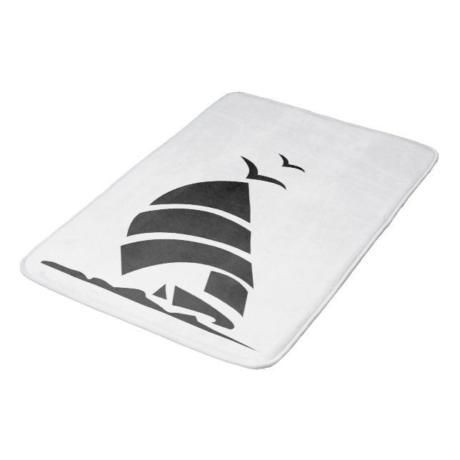 " Black SailBoat " Badezimmer Badematte (Schrägansicht)