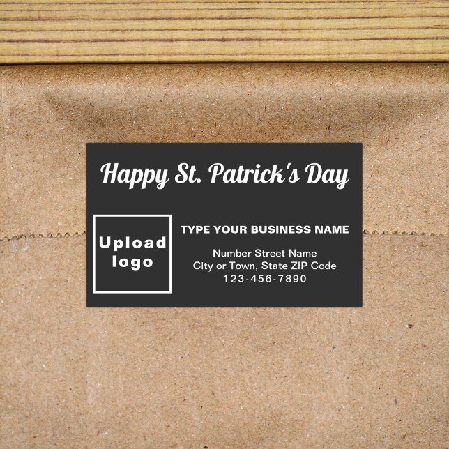 Black Saint Patrick Business Rectangle Aufkleber (Business brand with Saint Patrick greeting on black rectangle sticker)