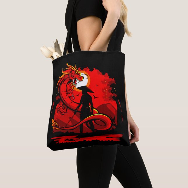 Black Samurai Red Dragon japanische Style Artwork  (Von Nahem)