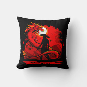 Black Samurai Red Dragon japanische Style Artwork  Kissen
