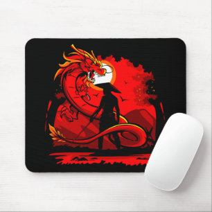 Black Samurai Red Dragon japanische Style Artwork Mousepad