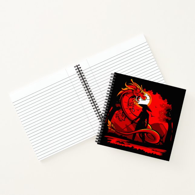 Black Samurai Red Dragon japanische Style Artwork  Notizbuch (Innenseite)