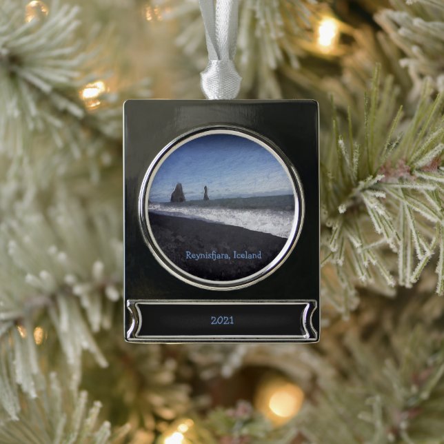 Black Sand Beach, Island Keramik Ornament (Baum)