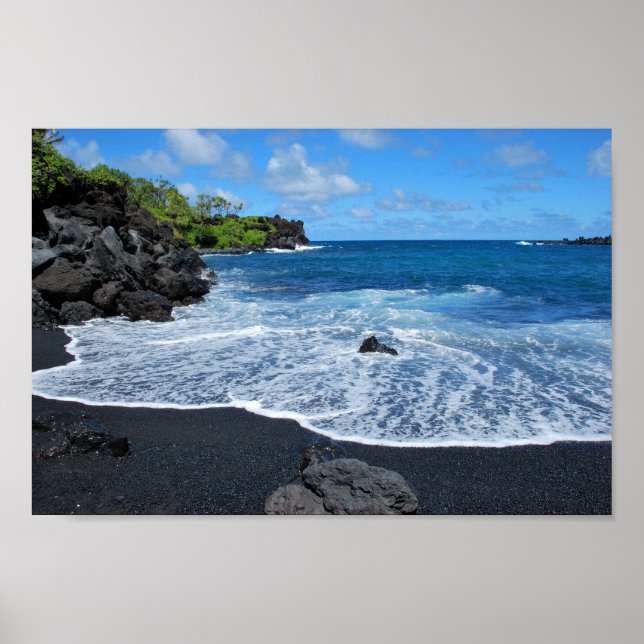 Black Sand Beach, Waianapanapa Staat Park, Maui Po Poster (Vorne)