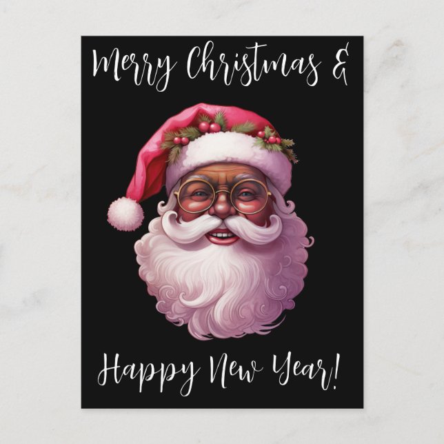 Black Santa, Big Nick Energie, unartig, Weihnachts Postkarte (Vorderseite)