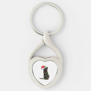 Black Santa Cat Tangled Up In Lights Christmas Schlüsselanhänger