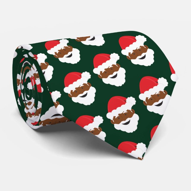 Black Santa Claus Brown Skin Green Weihnachten Krawatte (Gerollt)