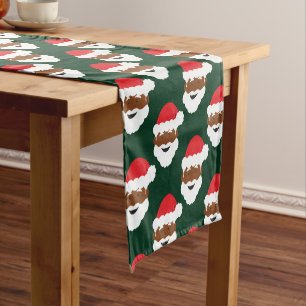 Black Santa Claus Brown Skin Green Weihnachten Kurzer Tischläufer