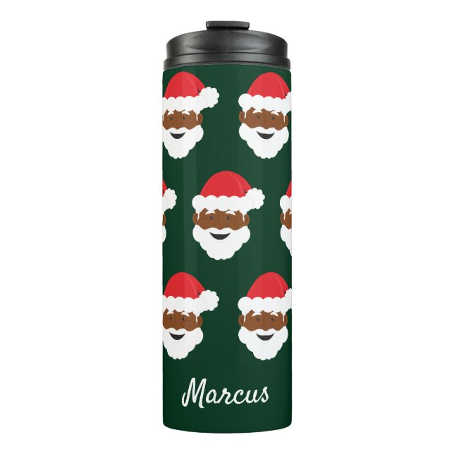 Black Santa Claus Brown Skin Green Weihnachten Thermosbecher (Vorderseite)