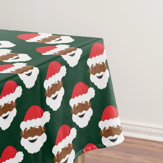 Black Santa Claus Brown Skin Green Weihnachten Tischdecke (Beispiel)