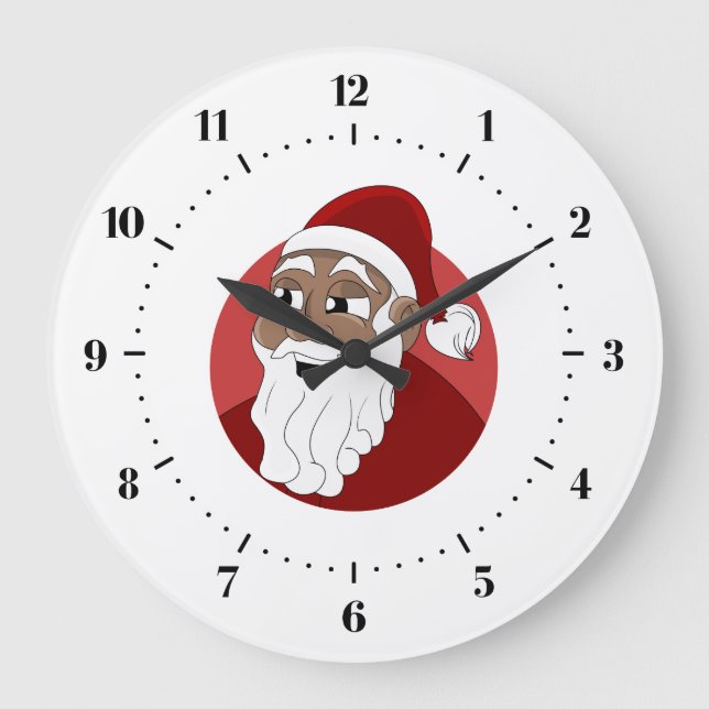 Black Santa Claus Cartoon Große Wanduhr (Vorderseite)
