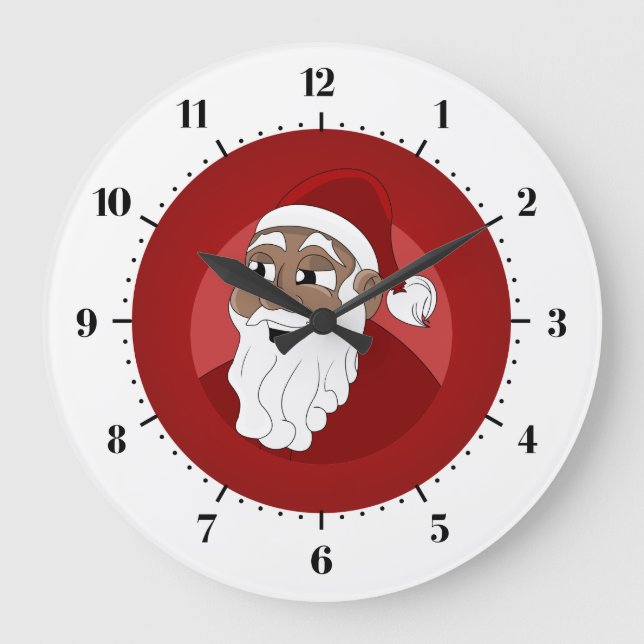 Black Santa Claus Cartoon Große Wanduhr (Vorderseite)