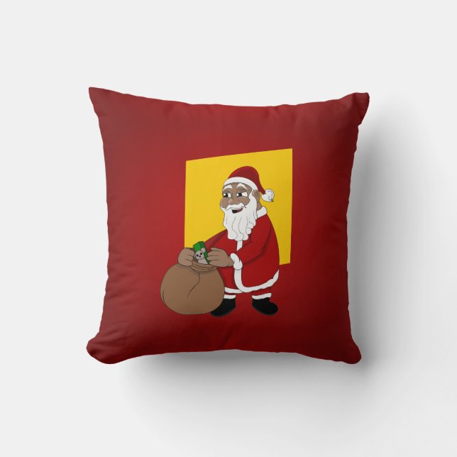 Black Santa Claus Cartoon Kissen (Vorderseite)