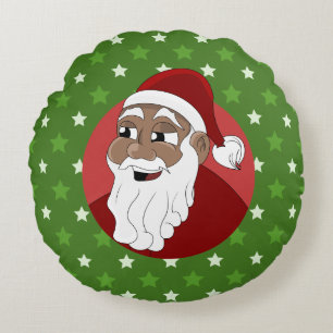 Black Santa Claus Cartoon Rundes Kissen