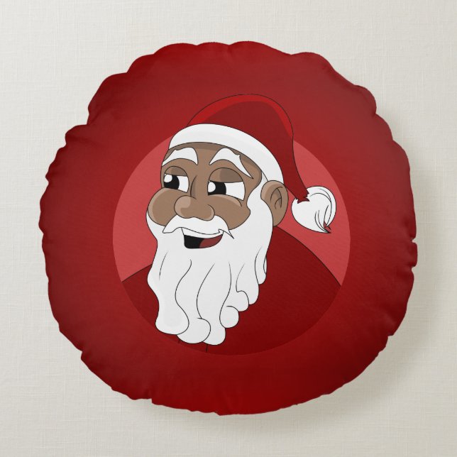 Black Santa Claus Cartoon Rundkissen Rundes Kissen (Vorderseite)