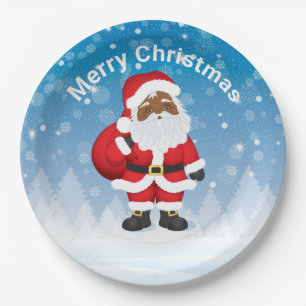 Black Santa Claus Frory Weihnachtspapier Platte Pappteller