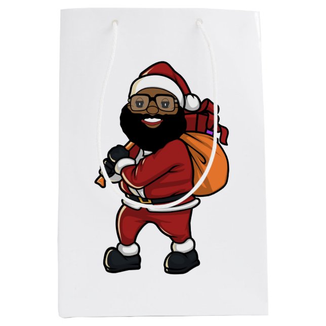 Black Santa Claus Holiday Geschenktasche Mittlere Geschenktüte (Vorderseite)