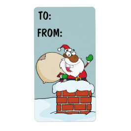 Black Santa Claus in Chimney - Geschenketikett