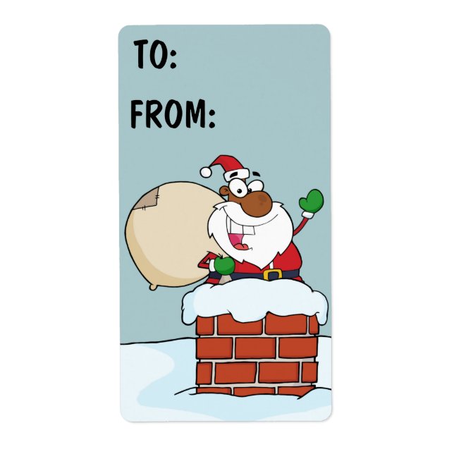 Black Santa Claus in Chimney - Geschenketikett (Vorne)