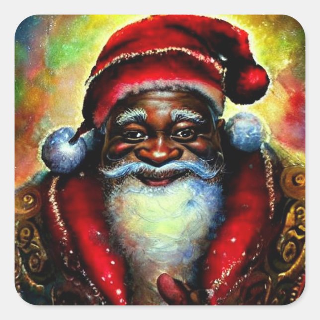 Black Santa Claus Weihnachten Quadratischer Aufkleber (Vorderseite)