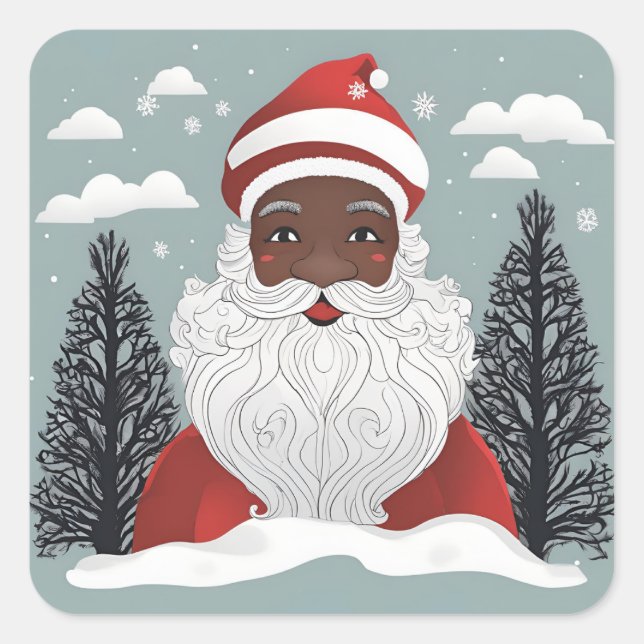 Black Santa Claus Weihnachten Quadratischer Aufkleber (Vorderseite)