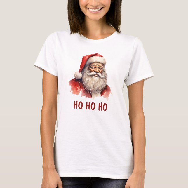 Black Santa Ho Ho Ho Weihnachten T - Shirt (Vorderseite)