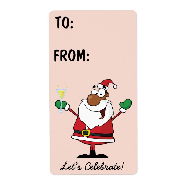 Black Santa Holiday Toast Geschenketikett (Vorne)