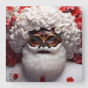 Black Santa Melanin Christmas King Bruh Saint Nick Quadratische Wanduhr