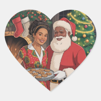 Black Santa & Mrs. Claus Christmas Card  Herz-Aufkleber