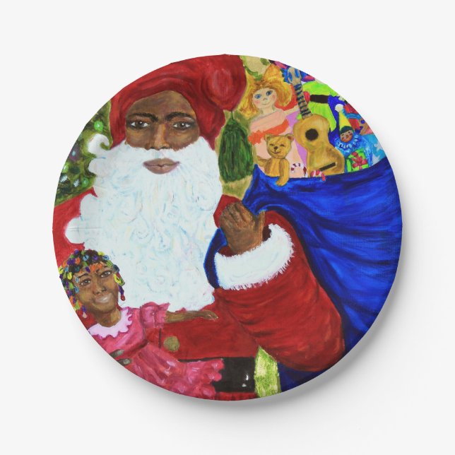 Black Santa Paper Dinner Teller zu Weihnachten  (Vorderseite)