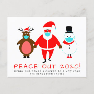Black Santa Snowman Rentier Maske Peace Out 2020 Feiertagspostkarte