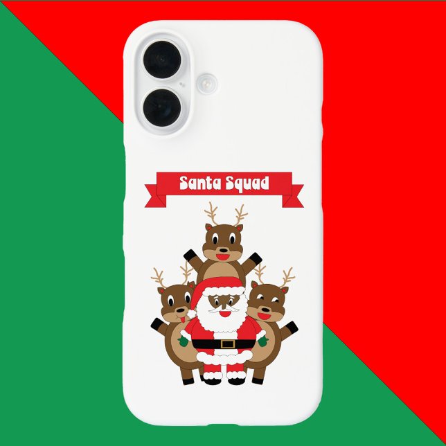 Black Santa Squad Weihnachtsbaum Reindeer Funny Case-Mate iPhone Hülle (A phone case with a black Santa and reindeer under a banner that reads Santa Squad.)