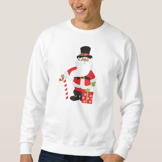 Black Santa Sweatshirt mit Weihnachtsgeschenk (Vorderseite)