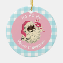 Black Santa und Blue Gingham Keramik Ornament