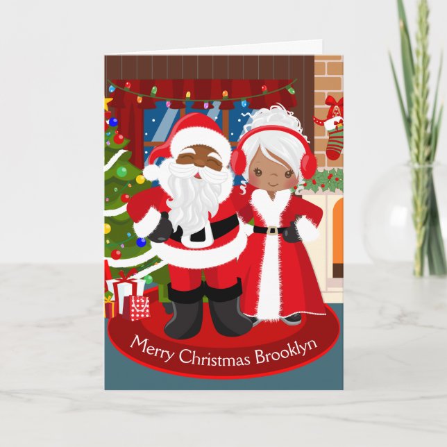 Black Santa und Mrs. Claus Feiertagskarte (Vorderseite)