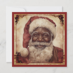 Black Santa White Bard Weihnachtsmannmütze Vintag Feiertagskarte