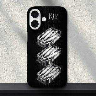 Black Sardine Art Grunge Zeichnend Custom Monogram iPhone 16 Hülle