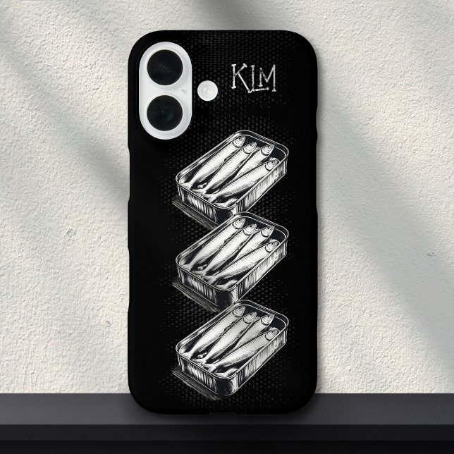 Black Sardine Art Grunge Zeichnend Custom Monogram Case-Mate iPhone Hülle (Von Creator hochgeladen)
