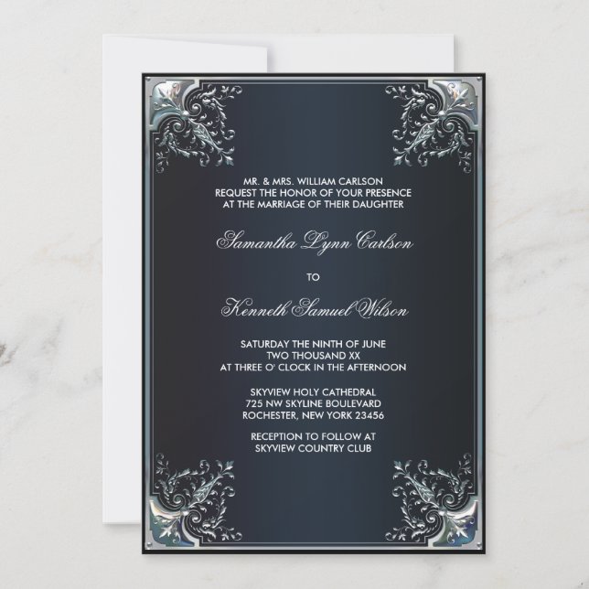 Black Satin Black Krawatte Hochzeitseinladungen Einladung (Vorderseite)