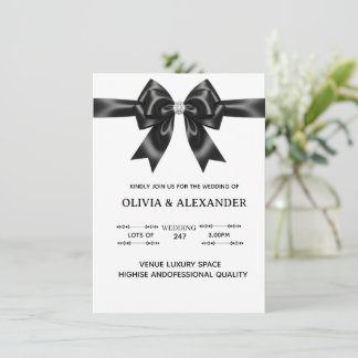 Black Satin Bow Wedding Invitation | Elegant Ribbo Einladung