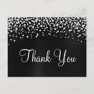 Black Satin Foil Diamond Confetti Vielen Dank Postkarte