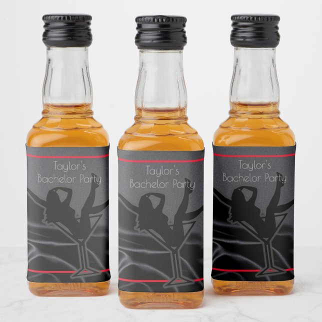 Black Satin Silhouette Bachelor Party Alkoholflaschenetikett (Flaschen)
