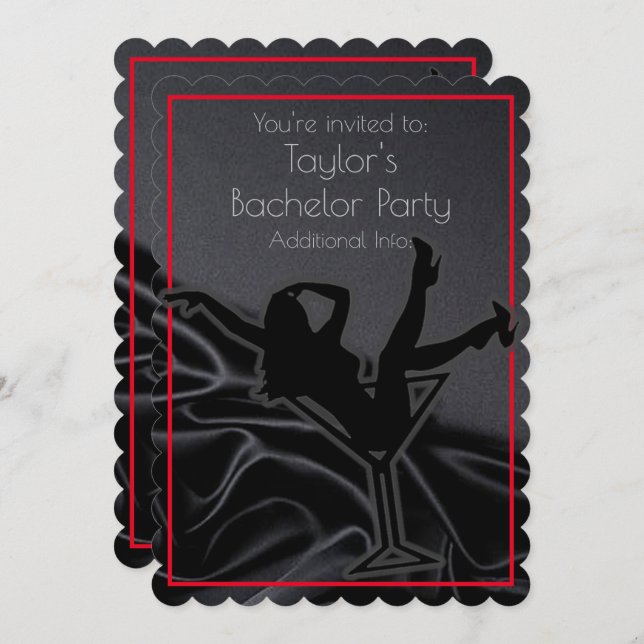Black Satin Silhouette Bachelor Party Einladung (Vorne/Hinten)